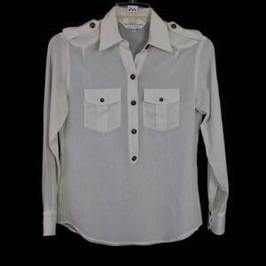 TRINA TURK LOS ANGELES XS OFF WHITE 1/2 BUTTON V-NECK LS COTTON BLOUSE